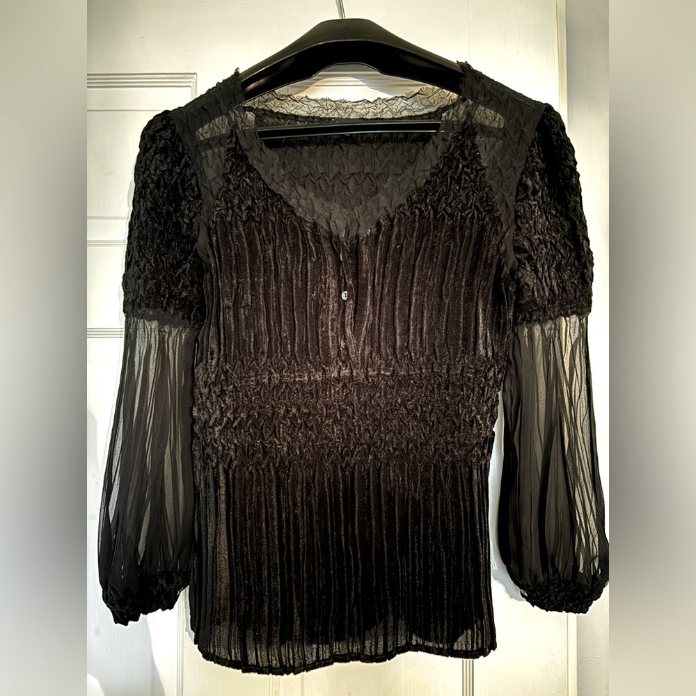 Beautiful velvet and sheer black Komarov blouse